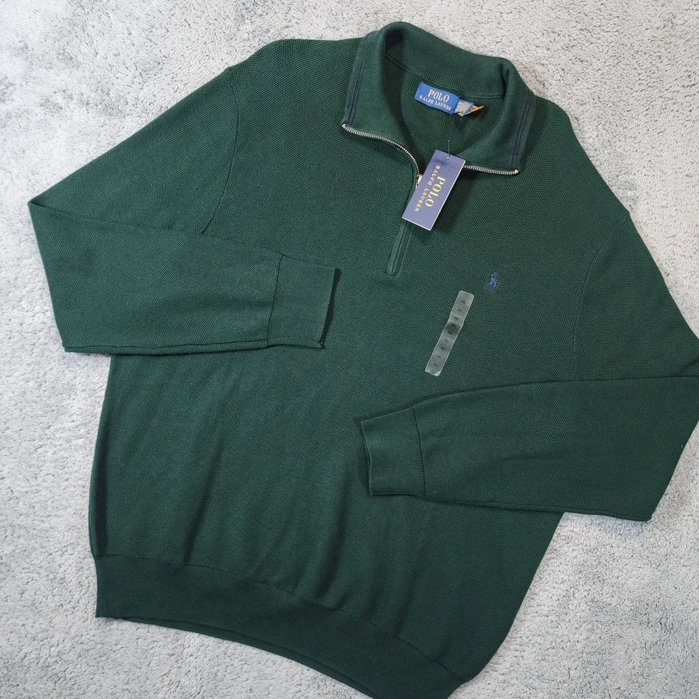 NEW Polo Ralph Lauren 1/4 Zip Sweater Mens XXL Green Classic Fit Cotton Pullover